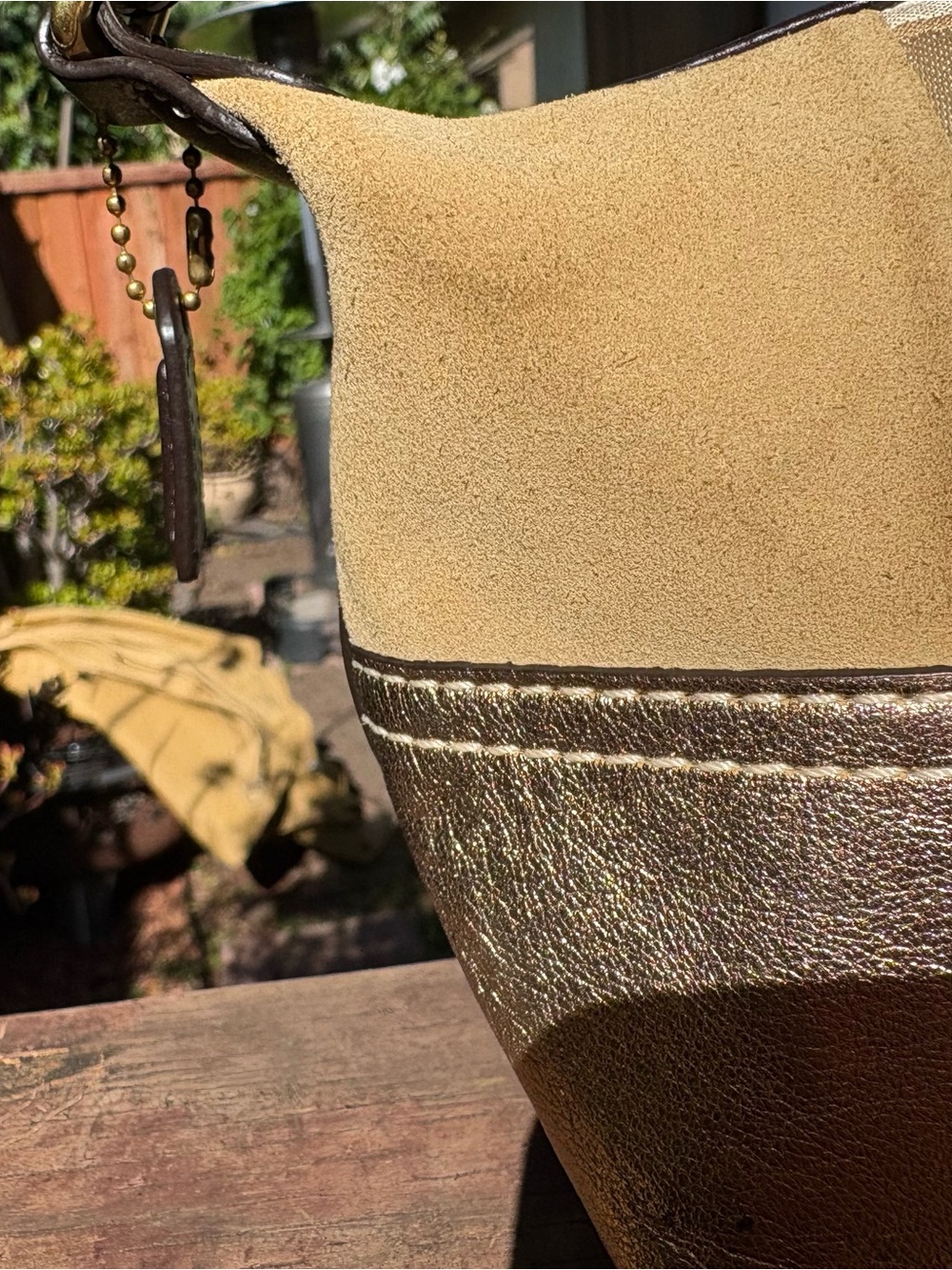 Coach Patchwork Shoulder Bag Y2K Gold Brown Suede Leather Signature Mini - Picture 6 of 9